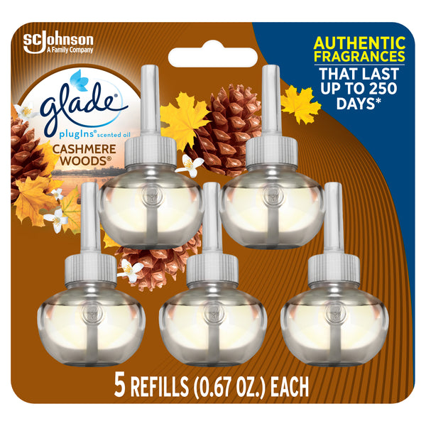 PlugIns Refill 5 CT, Cashmere Woods, 3.35 FL. OZ. Total, Scented Oil Air Freshener Infused