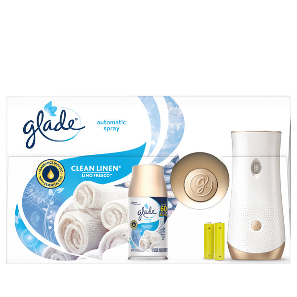 Automatic Spray 1 Warmer + 1 CT Refill Starter Kit, Clean Linen, 6.2 OZ. Total, Air Freshener Infused