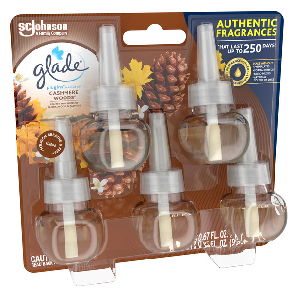 PlugIns Refill 5 CT, Cashmere Woods, 3.35 FL. OZ. Total, Scented Oil Air Freshener Infused