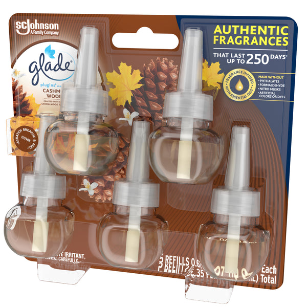 PlugIns Refill 5 CT, Cashmere Woods, 3.35 FL. OZ. Total, Scented Oil Air Freshener Infused
